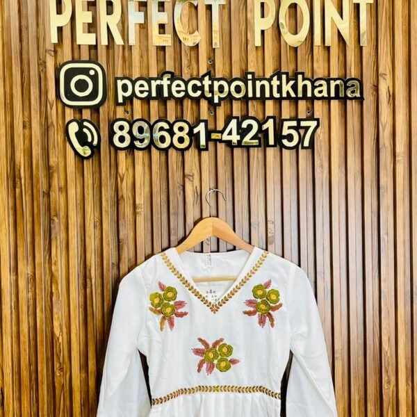 V Neck Emboydri White Base Top